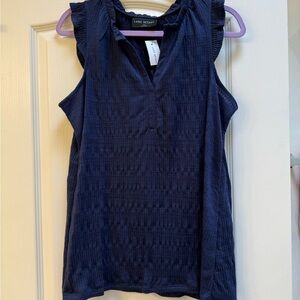 Lane Bryant Navy Textured Sleeveless V-Neck Top